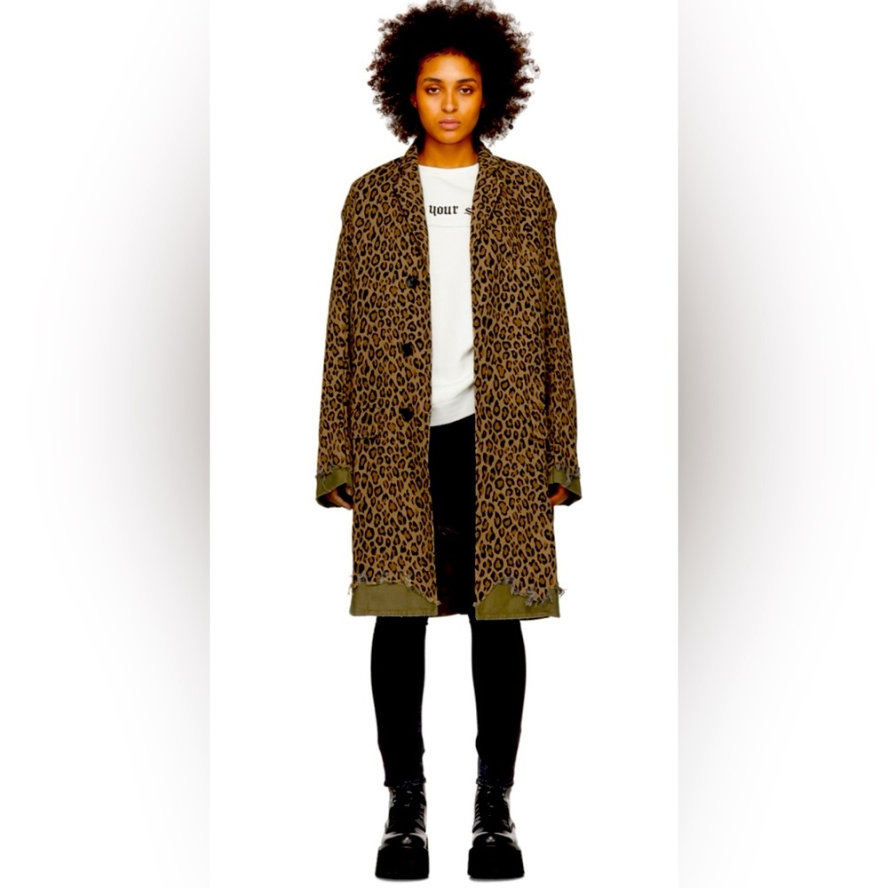 New without tags R13 cotton distressed leopard print coat. Size medium. - Picture 6 of 16